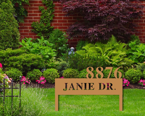Personalized Metal Address Sign With Stakes Yard Sign With Name Custom Name Address Sign For Yard Name Sign With Stakes For Yard Decorations