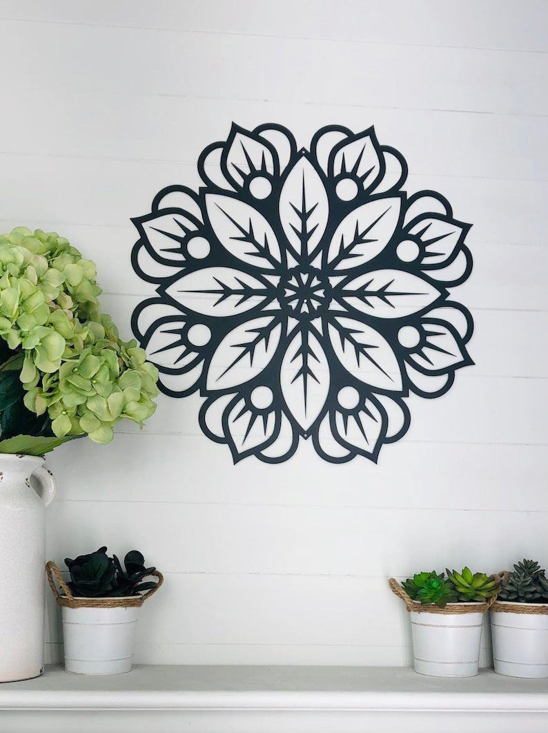 Mandala Flower Metal Art Unique Metal Flower Indoor Mandala Outdoor Garden Patio Artisan Metal Wall Decor Decorations