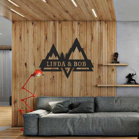 Mountains Split Monogram Cut Metal Sign Metal House Sign Decorations