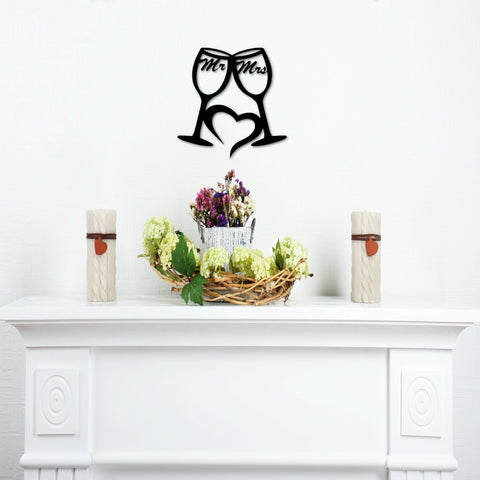 Mr And Mrs Sign Metal Wine Glasses With Heart Bride And Groom Gifts Champagne Flutes Love Decor Wedding Sign Gift For Couple Decorations