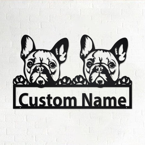 Custom Two French Bulldog Personalized Two French Bulldog Name Sign Decoration For Room French Bulldog Metal Decorations