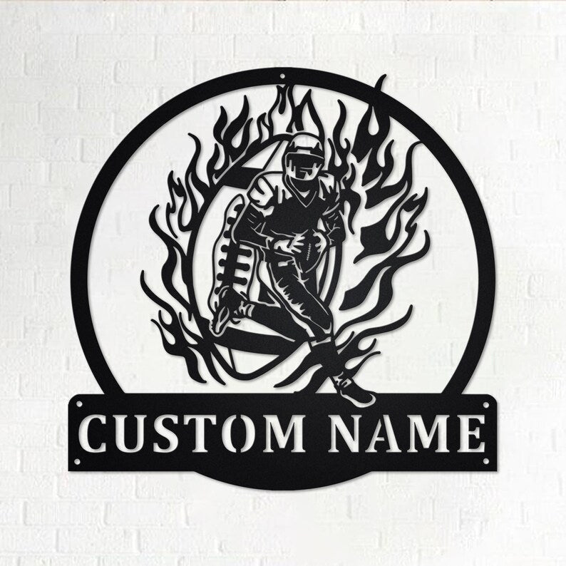 Custom Flaming Football Player Personalized Football Player Name Sign Decoration For Room Football Player Decorations
