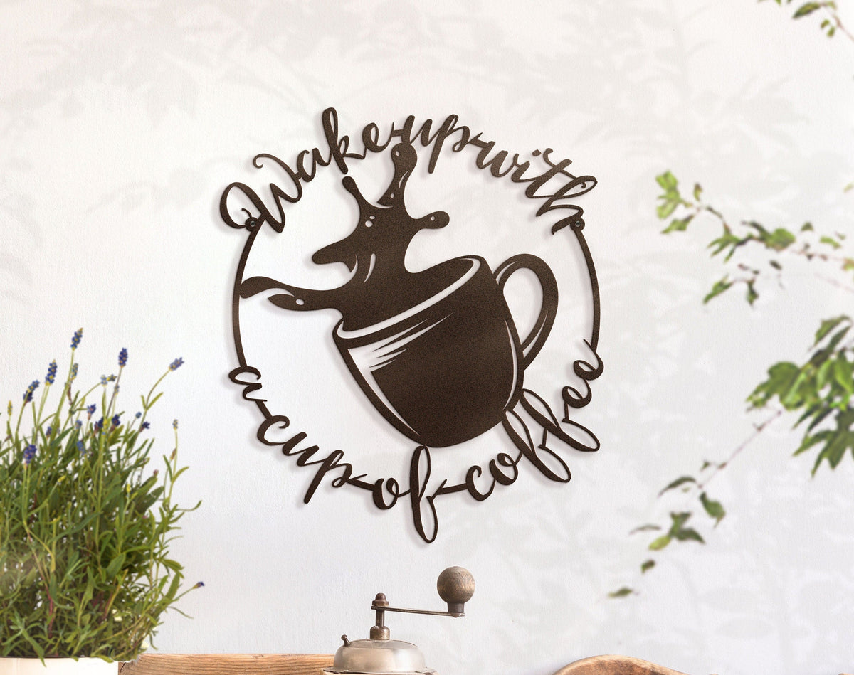 Wake Up With A Cup Of Coffee ~ Metal Coffee Shop Decorations Decorations