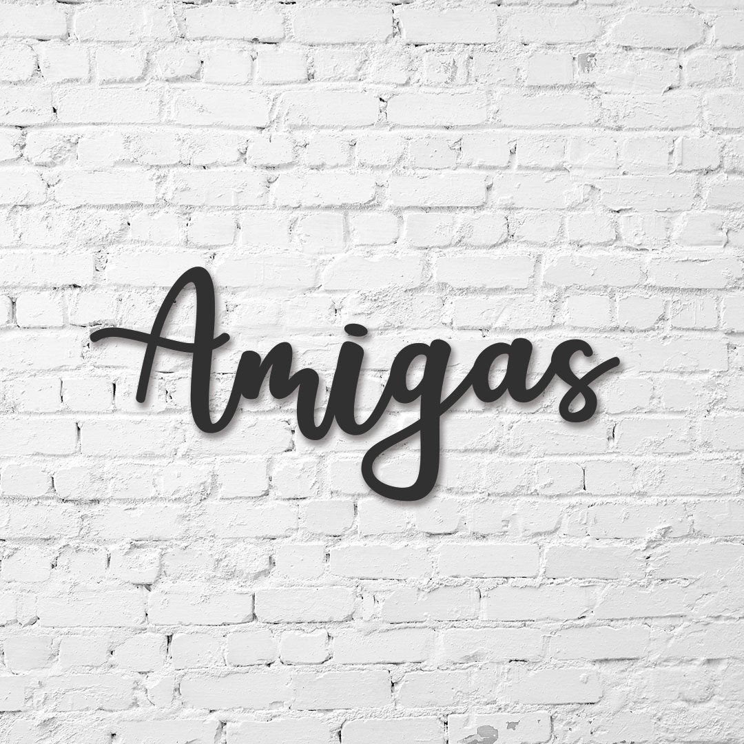 Amigas Sign Metal Cursive Word Sign Word Cursive Housewarming Gift Business Restroom Sign Bathroom Gender Sign Decorations