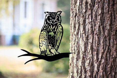 Great Horned Owl Bird Metal Bird Tree Stake Christmas Gift Decorations