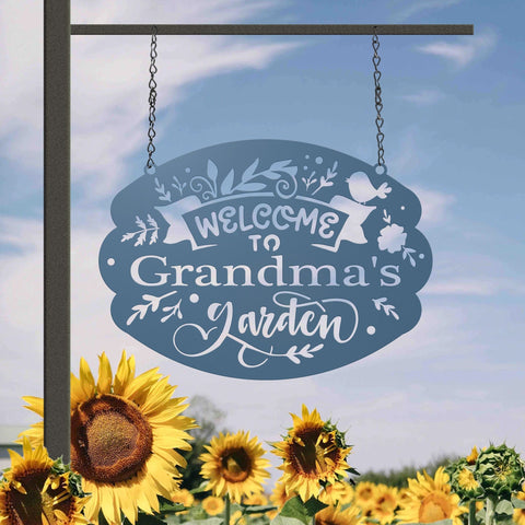 Grandmas Garden Hanging Metal Sign Gift For Grandma Decorations