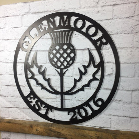 Scottish Thistle Family Last Name Sign Hospitality Monogram Established Sign Personalized Gift Metal Sign Decorations