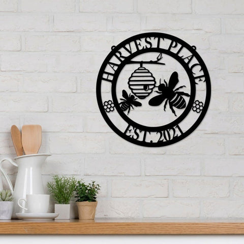 Bee Farm Cut Metal Sign Bee Keepers Personalized Metal Bee Sign Bee Monogram Wall Hanging Honey Bee Metal Art Decorations