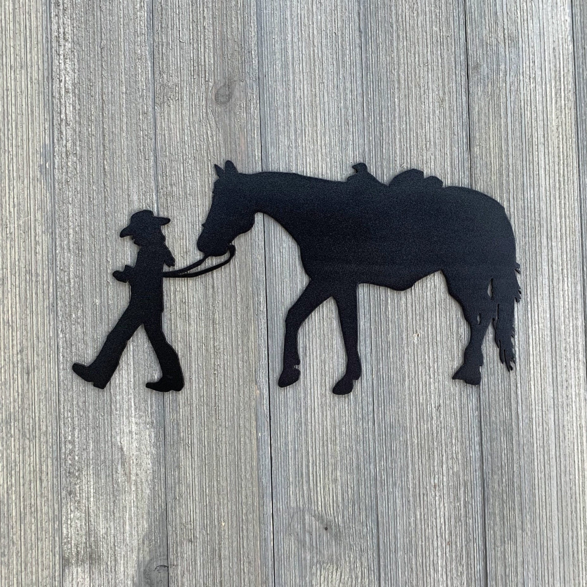 Girl Leading Horse Metal Sign Cutout Cut Metal Sign Wall Metal Art Decorations