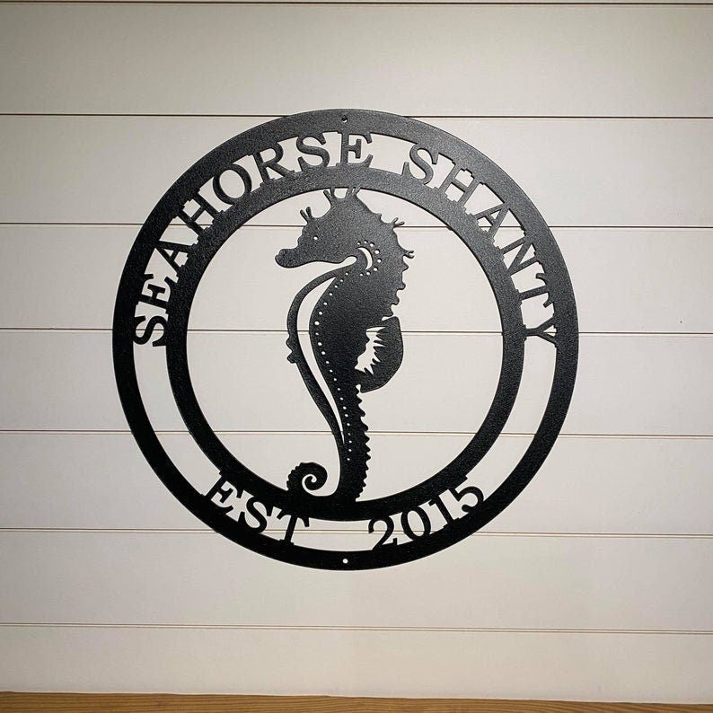 Seahorse Marine Life Sign Coastal Decor Nautical Ocean And Sea Animal Decor Custom Metal Sign Personalized Seahorse Decorations