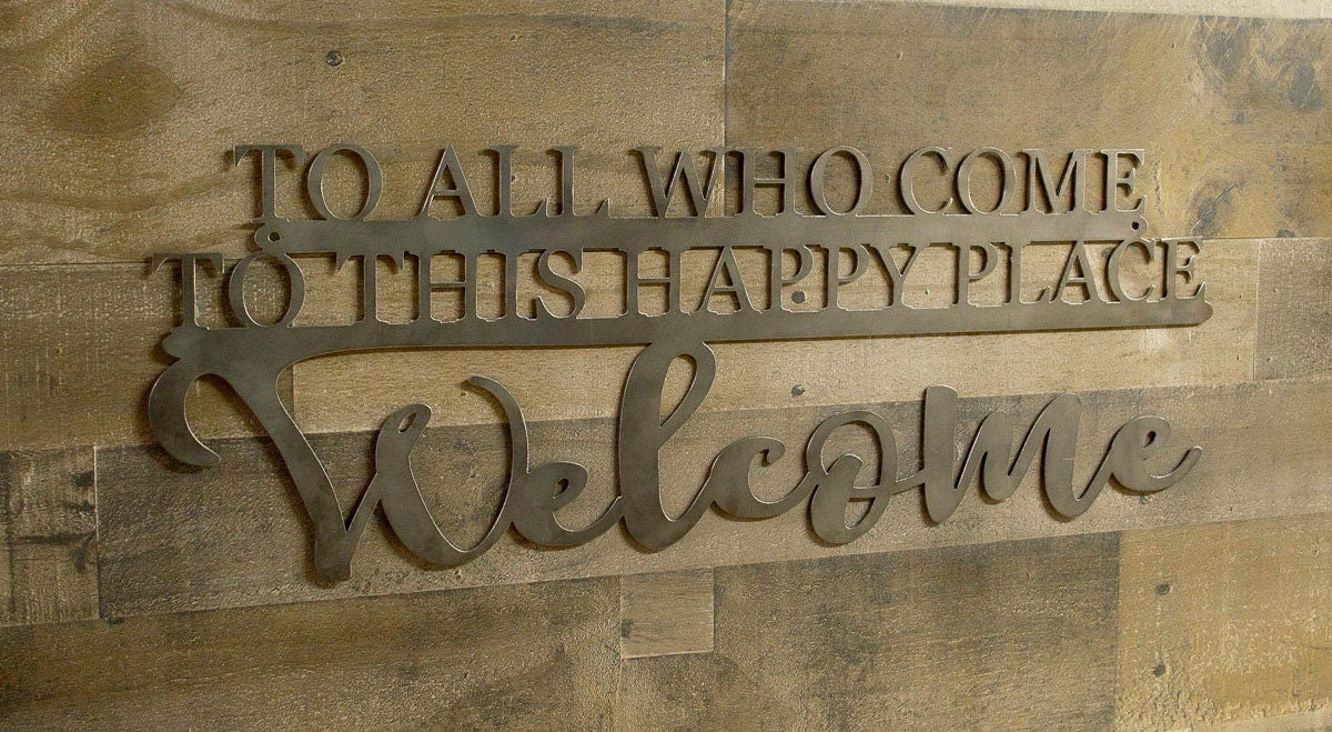 Welcome Metal Sign Happy Place Wall Saying Kitchen Decor Entryway Housewarming Gift Decorations