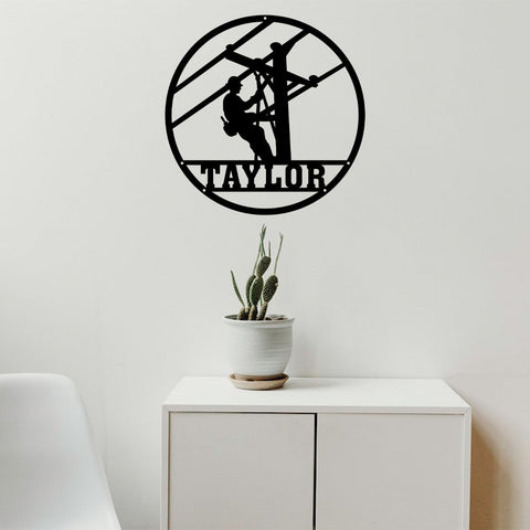 Lineman Last Name Metal Sign Lineman Gift Lineman Sign Personalized Lineman Christmas Gift Custom Metal Sign Door Hanger Decorations