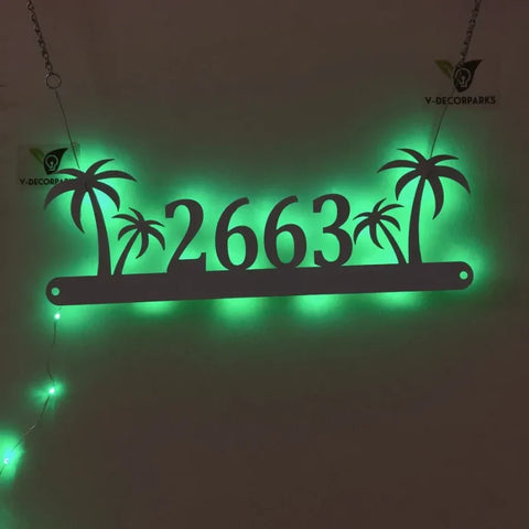 Custom Palm Tree Address House Number Metal Led Wall Art, Tropical Beach Metal Sign, Custom Address Metal Sign, Palm Tree Address Metal Plaque