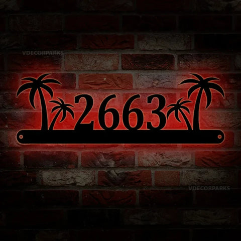 Custom Palm Tree Address House Number Metal Led Wall Art, Tropical Beach Metal Sign, Custom Address Metal Sign, Palm Tree Address Metal Plaque