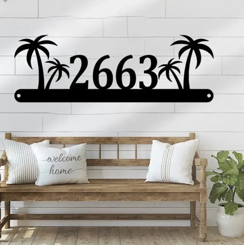 Custom Palm Tree Address House Number Metal Led Wall Art, Tropical Beach Metal Sign, Custom Address Metal Sign, Palm Tree Address Metal Plaque