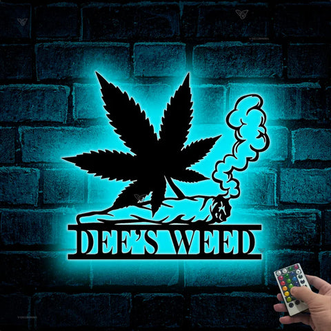 Personalized Weed Metal Wall Art Led Lighs, Custom Cannabis Metal Name Sign, Custom Marijuana Sign, Culture Smoking Cigarette Metal Wall Art