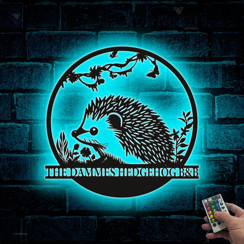 Custom Hedgehog Metal Wall Art With Led Lights, Personalized Aesthetic Hedgehog Metal Wall Sign, Hedgehog Lovers Metal Room Sign Decor