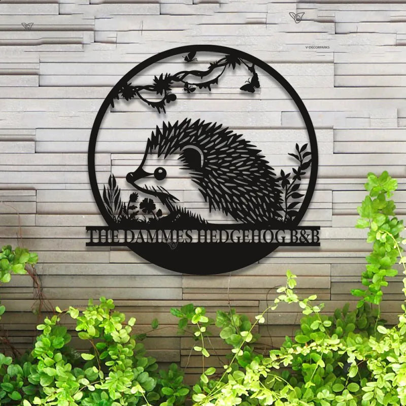 Custom Hedgehog Metal Wall Art With Led Lights, Personalized Aesthetic Hedgehog Metal Wall Sign, Hedgehog Lovers Metal Room Sign Decor