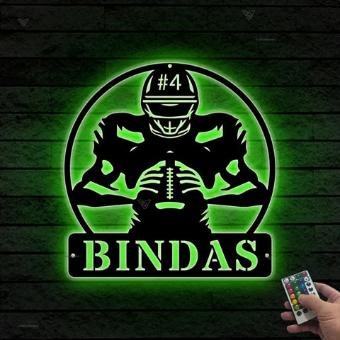 Personalized American Football Metal Name Sign Led Lights, Custom Us Football Player Metal Wall Art, American Football Sport Wall Led Decor