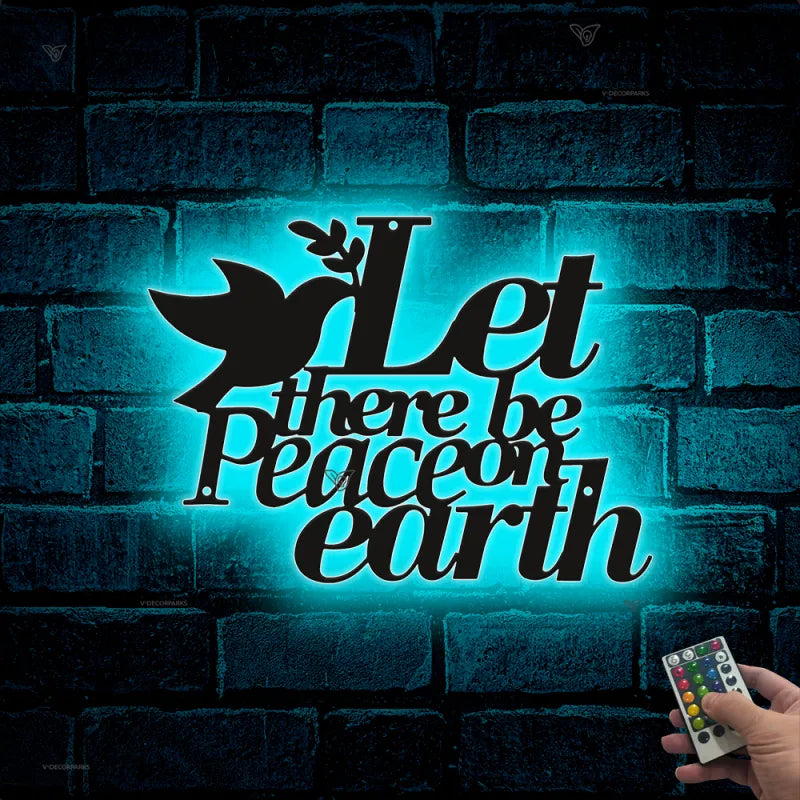 Let There Be Peace On Earth Metal Wall Art Led Lights, Peace On Earth Words Metal Sign, Housewarming Metal Wall Decor, Text Lazer Cut Metal Sign