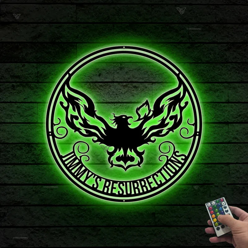 Custom Phoenix Logo Metal Wall Art Led Lights, Golden Phoenix Metal Wall Decor, Personalized Phoenix Metal Sign, Phoenix Metal Wall Hangings Decor