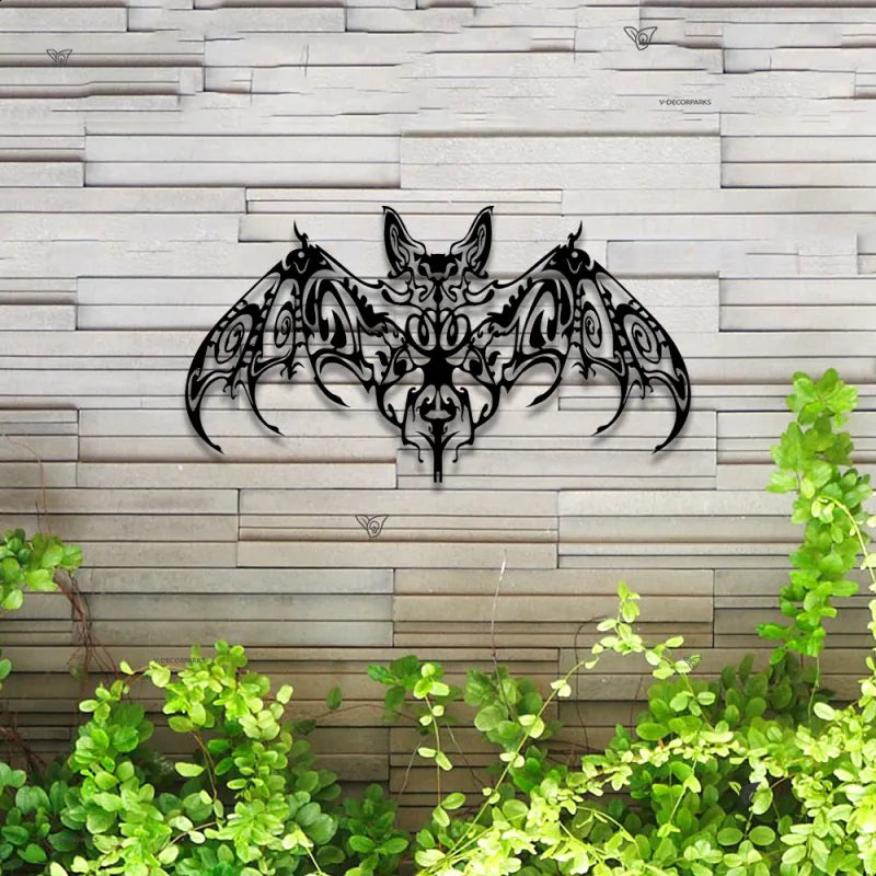 Floral Bat Metal Wall Art With Led Lights, Halloween Bat Sign Metal Home Decor, Black Horror Bird Dracula Metal Art, Bat Man Cave Metal Wall Hanging