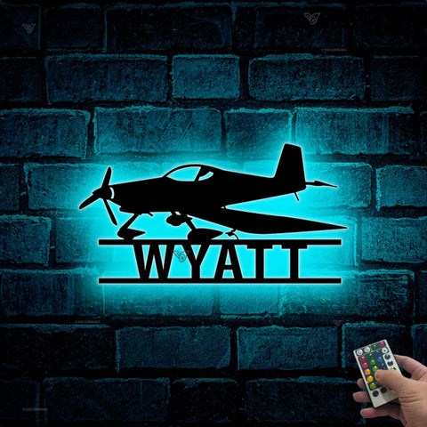 Custom Aircraft Metal Wall Art Led Lights, Personalized Pilot Metal Name Sign, Aviation Metal Wall Sign, Airplane Hangar Man Cave Metal Sign