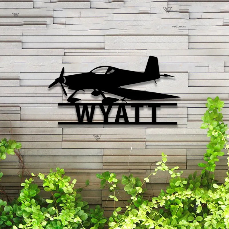 Custom Aircraft Metal Wall Art Led Lights, Personalized Pilot Metal Name Sign, Aviation Metal Wall Sign, Airplane Hangar Man Cave Metal Sign