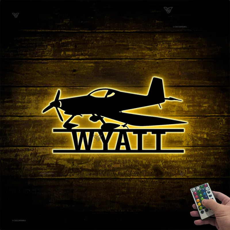 Custom Aircraft Metal Wall Art Led Lights, Personalized Pilot Metal Name Sign, Aviation Metal Wall Sign, Airplane Hangar Man Cave Metal Sign