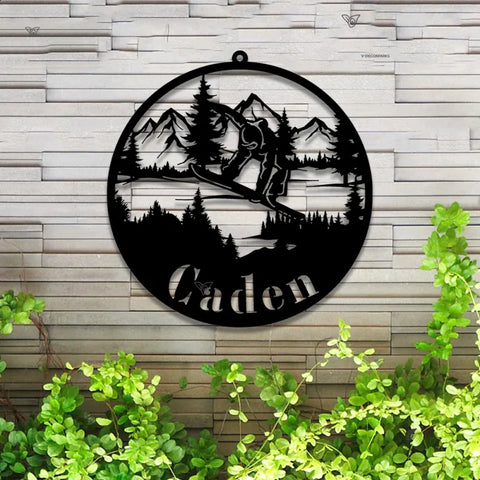 Custom Snowboard Metal Wall Art Led Lights, Snowboarder And Mountain Scene Metal Sign, Snowboarding Winter Sport Metal Wall Hanging