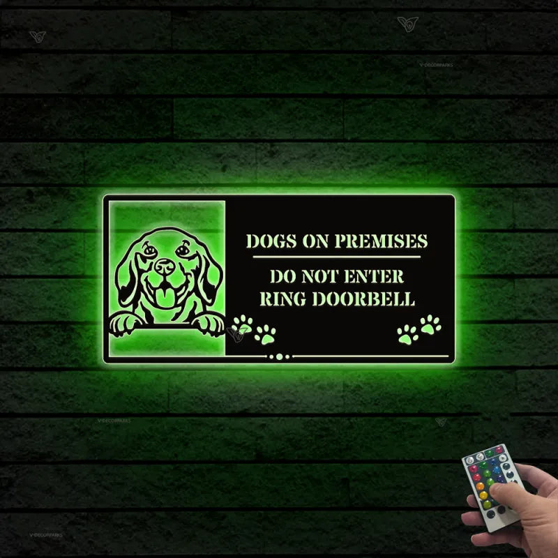 Dog On Premises Please Leave Packages At Gate Metal Sign Led Lights, Custom Dog Sign, Dog Warning Welcome Gate Sign, Beware Of Dog Metal Art