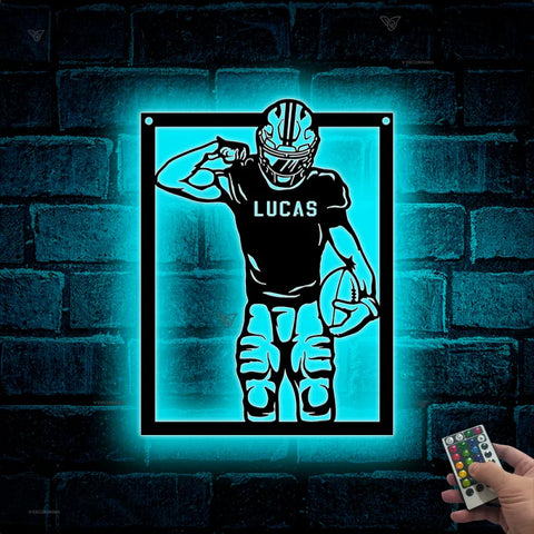 Custom American Football Metal Name Sign Led Lights, Personalized Us Football Player Metal Wall Art, American Football Sport Wall Led Decor