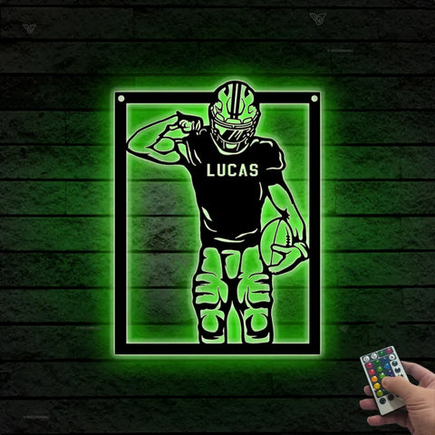 Custom American Football Metal Name Sign Led Lights, Personalized Us Football Player Metal Wall Art, American Football Sport Wall Led Decor