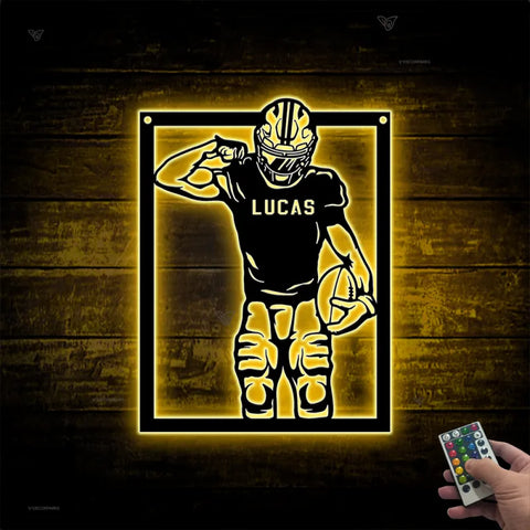 Custom American Football Metal Name Sign Led Lights, Personalized Us Football Player Metal Wall Art, American Football Sport Wall Led Decor