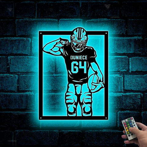 Custom American Football Metal Name Sign Led Lights, Personalized Us Football Player Metal Wall Art, American Football Sport Wall Led Decor