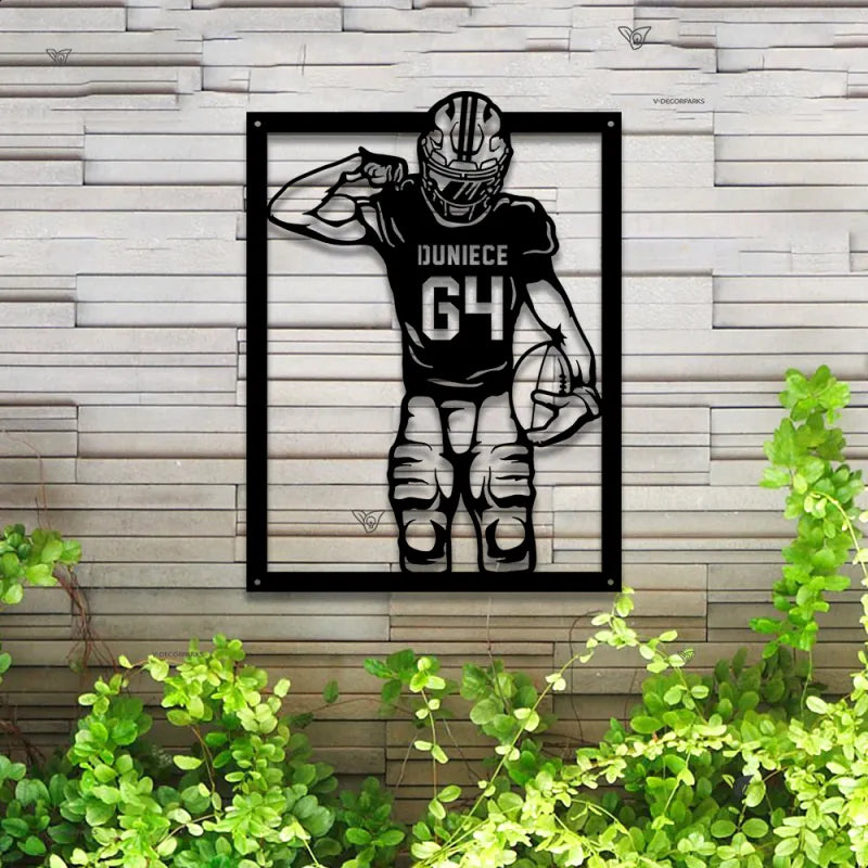 Custom American Football Metal Name Sign Led Lights, Personalized Us Football Player Metal Wall Art, American Football Sport Wall Led Decor