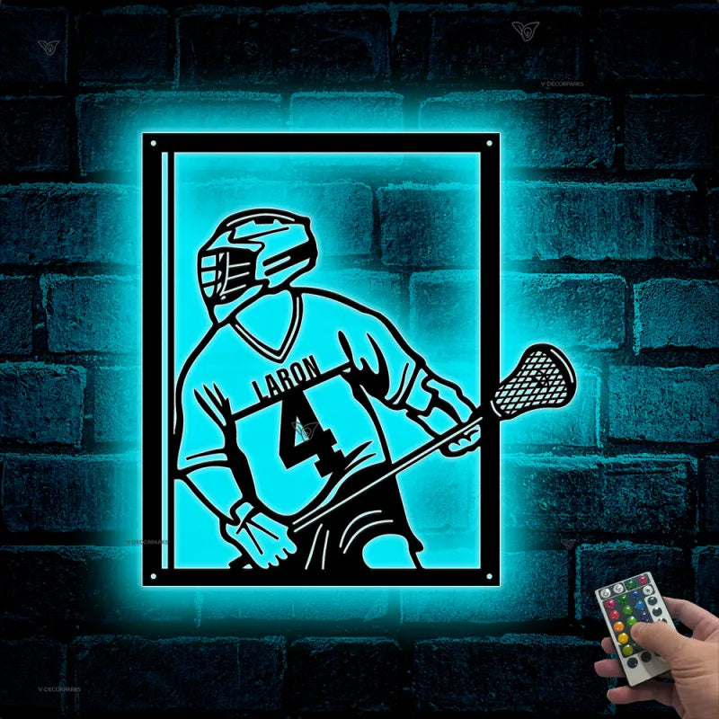 Custom Lacrosse Player Metal Wall Art Led Lights, Personalized Lacrosse Player Metal Name Sign, Lacrosse Sport Kids Room Metal Art