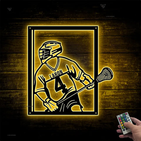 Custom Lacrosse Player Metal Wall Art Led Lights, Personalized Lacrosse Player Metal Name Sign, Lacrosse Sport Kids Room Metal Art