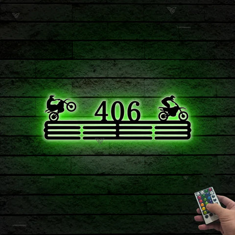 Custom Name Motocross Medal Hanger Led Lights, Sports Medal Holder Display Rack For Awards Ribbons, Personalized Dirt Bike Medal Wall Hanging