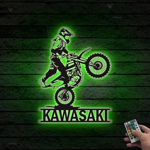 Custom Dirt Bike Metal Wall Art With Led Lights, Personalized Motocross Rider Metal Name Sign, Motorcycle Biker Metal Wall Led Decor