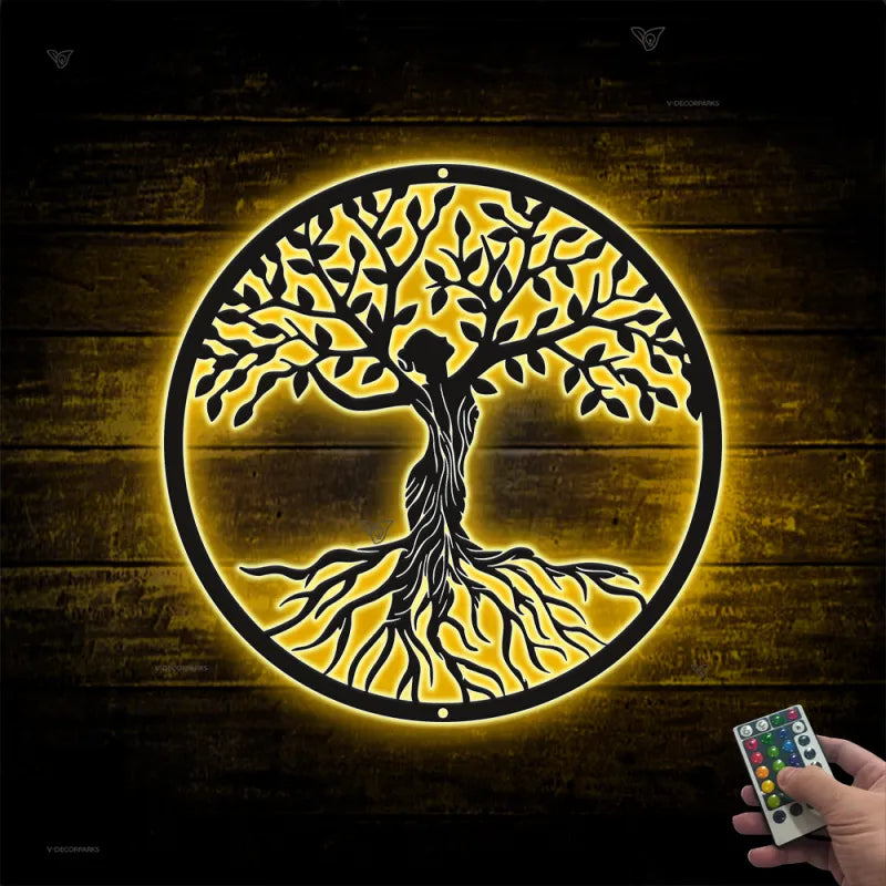 Metal Tree Of Life Wall Art Led Lights, Tree Of Life Metal Sign, Family Tree Monogram Wall Sign, Housewarming Metal Decor, Tree Of Life Metal Sign