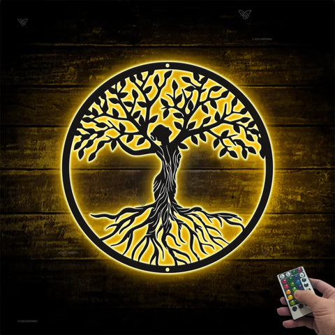 Metal Tree Of Life Wall Art Led Lights, Tree Of Life Metal Sign, Family Tree Monogram Wall Sign, Housewarming Metal Decor, Tree Of Life Metal Sign