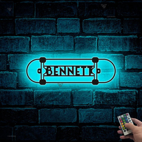 Custom Jumping Skateboard Metal Wall Art Led Lights, Skateboarding Metal Name Sign, Skateboard Sport Metal Room Decor, Skateboard Wall Art