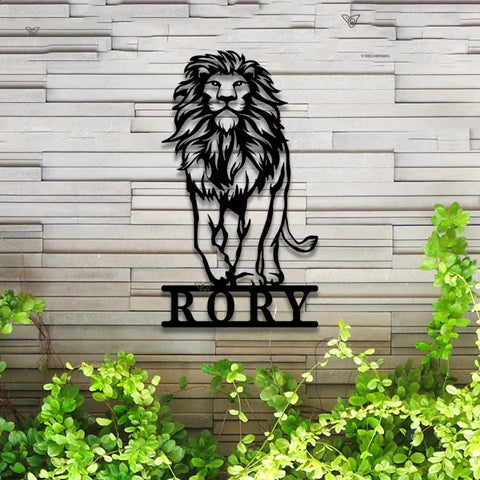 Personalized Walking Lion Metal Name Sign Led Lights, Custom Lion Metal Wall Art, Wild Animal Metal Wall Sign, Lion Metal Kid Room Wall Decor