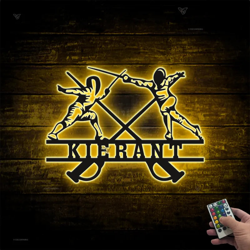Custom Fencing Metal Wall Art Led Lights, Persoanlized Fencer Metal Name Sign, Fencing Sports Metal Sign, Fencing Team Sign, Fence Combat Sport Sign