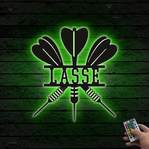 Custom Darts Monogram Metal Wall Art Led Lights, Personalized Darts Player Metal Name Sign, Darts Game Zone Metal Wall Sign Game Room Decor