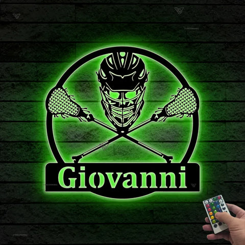 Custom Lacrosse Metal Sign Led Lights, Lacrosse Sticks Helmet Metal Wall Art, Personalized Lacrosse Player Metal Name Sign, Lacrosse Sport Metal Art