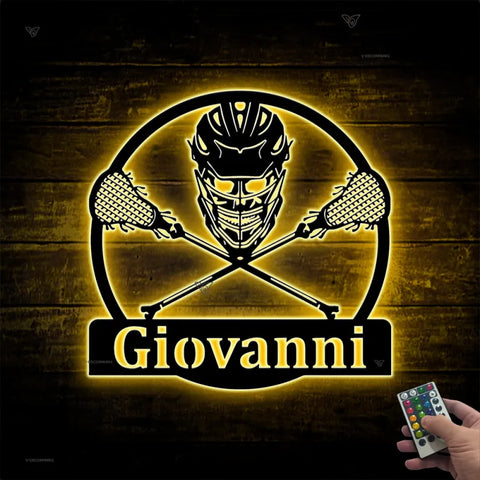 Custom Lacrosse Metal Sign Led Lights, Lacrosse Sticks Helmet Metal Wall Art, Personalized Lacrosse Player Metal Name Sign, Lacrosse Sport Metal Art