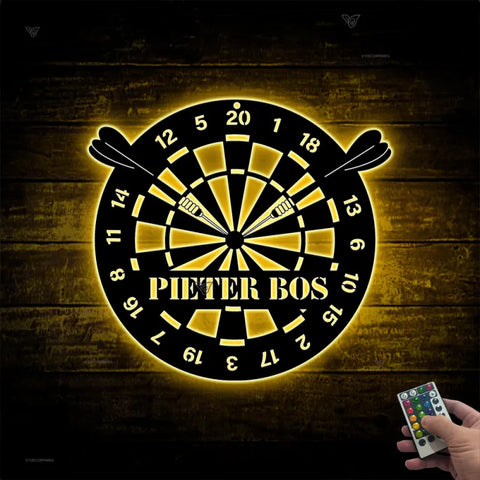 Personalized Dartboard Metal Wall Art Led Lights, Darts Game Zone Metal Wall Sign, Custom Darts Player Metal Name Sign, Darts Sport Metal Sign