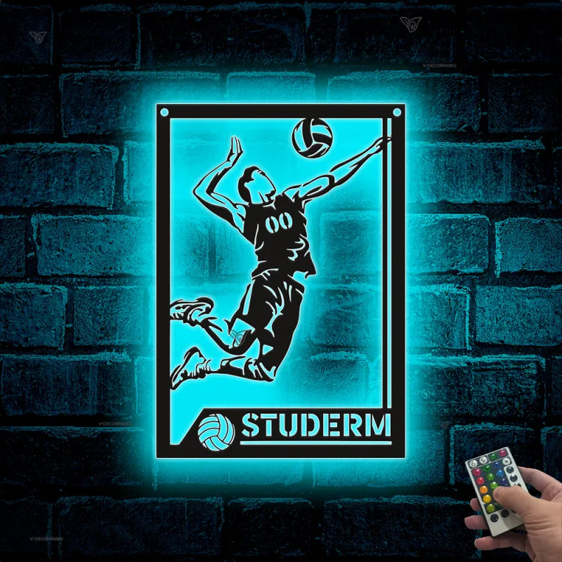 Custom Volleyball Metal Wall Art With Led Lights, Personalized Volleyball Player Metal Name Sign, Volleyball Sport Man Cave Metal Wall Sign